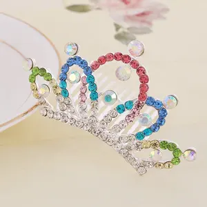 Groothandel Kids Prinses Kleurrijke Strass Kroon Kinderen Haaraccessoires Meisjes Tiara Haar Kam