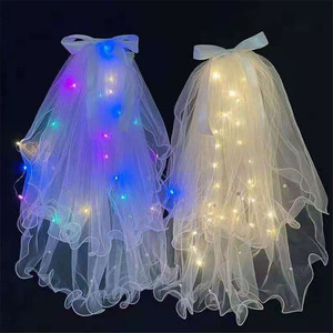 Party pois <span class=keywords><strong>LED</strong></span> luce nuziale velo da sposa con corona di perle da sposa diadema velo per Photoshop oggetti di scena per festa copricapi arredamento - Product Image 1