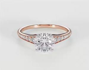 แหวนเพชรมออิสซาไนต์แท้สีขาวและสีเหลืองทอง14K แหวนปาร์ตี้ครบรอบแต่งงานขนาด3มม. 2กะรัตปรับแต่งได้จากโรงงาน - Product Image 1