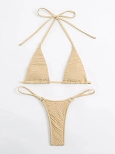 Maillot de bain sexy 2 pièces pour femme 2025, style bikini triangle à nouer sur le côté, motif uni, en polyester/nylon antibactérien - Product Image 5