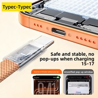 Câble de données plat tressé en nylon 2M 120W à charge rapide PD double Type-C pour iPhone 16/17 Oppo - Chargeur USB avec transfert de données