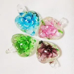 Lampwork Flower Jewelry Earring necklace charms Heart Crystal Charm Sea Glass Pendant Magnifying Murano Glass Pendant Wholesale