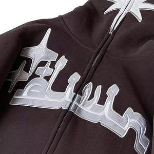 Sweat à capuche zippé intégral pour <span class=keywords><strong>homme</strong></span> en molleton épais 450 g/m² en coton, coupe oversize, avec broderie chenille personnalisée, OEM - Product Image 2