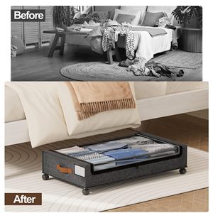 Rangement pliable sous le lit avec roulettes, organisateur de placard, conteneurs de rangement pour vêtements sous le lit en métal sur roulettes - Product Image 5