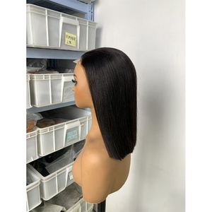 सस्ते सुपर डबल खींचा वर्जिन ब्राजीलियन बाल ग्लूलेस एचडी हड्डी सीधे फीता विग 4x4 पारदर्शी फीता बोब10इंच मानव बाल - Product Image 3