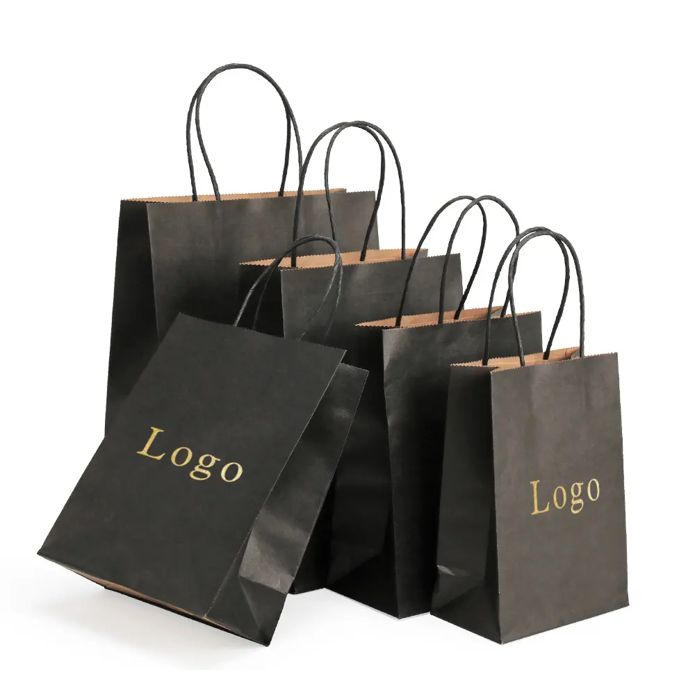 Özel baskılı zanaat bükülmüş kolları kahverengi beyaz hediye çantası giysi mağazası ambalaj alışveriş kendi logosu ile Kraft kağıt torbalar