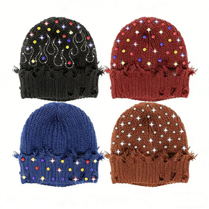 Gorro de punto con pedrería y perlas para mujer, cálido para invierno, de color sólido, elástico, transpirable, a prueba de viento, protección solar - Product Image 6