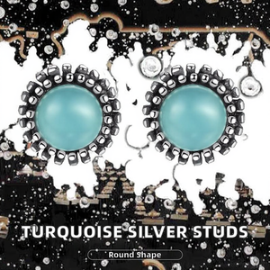 CZCITY Boucles d'oreilles clous classiques en argent sterling 925 pur plaqué rhodium noir, turquoise, pour femmes et enfants, cadeau de mariage ou de fête, bijoux raffinés - Product Image 2