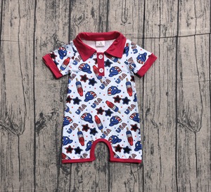 SR3874 RTS Infant Baby red Blue USA print <b>Kids</b> Wholesale Romper Sleeveless Jumpsuit boy <b>Bubble</b> - Product Image 1