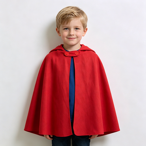 <span class=keywords><strong>Capa</strong></span> con Capucha para Niños, Color Rojo Sólido, con Adorno de Pompones, Disfraz de <span class=keywords><strong>Caperucita</strong></span> <span class=keywords><strong>Roja</strong></span> - Product Image 4