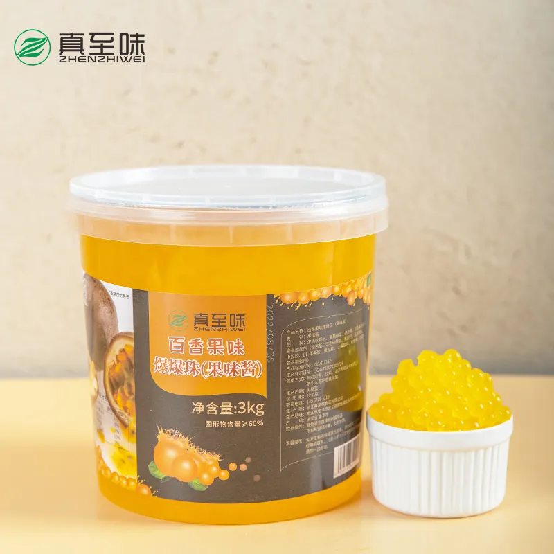 Popping Bursting Boba Taiwan Premium-Qualität guter Geschmack gelbe Konjac 3Kg Platzenschnecken Leidenschaft Frucht Geschmack essbar