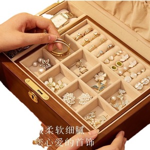 Vintage Solid Wood Jewelry <b>Box</b> 24.5x18.5x8.5cm Rectangle Storage With Compartment For Rings Necklaces <b>Earrings</b> Wedding <b>Gift</b> - Product Image 4