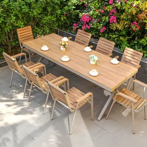 Vente en gros Table en bois plastique tout aluminium résistant à la corrosion tous temps Meubles de patio extérieur Ensemble table et chaises de jardin - Product Image 3