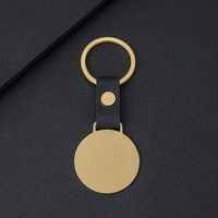Blanker Schlüsselanhänger aus Gebürstetem Metall und Leder, Runde Form, für DIY Laser-Logo, UV-Druck und Foto, Edelstahl-Schlüsselring