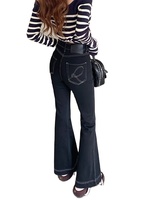 Jean slim évasé taille haute en denim stretch délavé pour femme, coupe vintage, imperméable, nouvelle collection printemps