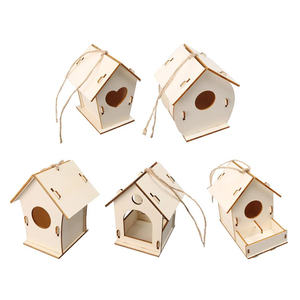 Legno naturale non finito nido di uccello fatto da te appeso gabbia di legno uccello uccello gabbia con cordino per la decorazione esterna - Product Image 1