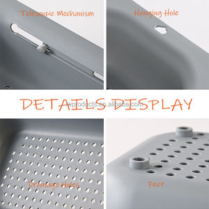 Panier de vidange rectangulaire en plastique PP de qualité alimentaire, compatible lave-vaisselle, extensible et pliable, avec crochets pour égoutter, vente en gros - Product Image 6