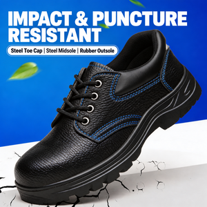 Chaussures de sécurité noires respirantes, texturées, à lacets, avec embout en acier, anti-perforation, antidérapantes, chaussures de protection industrielles - Product Image 1