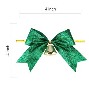 Lazo <span class=keywords><strong>de</strong></span> <span class=keywords><strong>cinta</strong></span> con purpurina verde prefabricado <span class=keywords><strong>de</strong></span> Navidad personalizado <span class=keywords><strong>de</strong></span> 4x4 pulgadas con campana <span class=keywords><strong>para</strong></span> embalaje <span class=keywords><strong>de</strong></span> regalo decorativo - Product Image 3