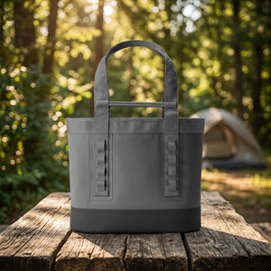Gray Neoprene Insulated Tote Bag Large Size Functional Shopping Carryall With Top Handle For Groceries Travel Beach Camping - Product Image 5