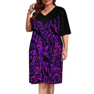 Vestido Hawaiano Elegante de Manga Corta y Largo hasta la Rodilla con Estampado de Hoja de Monstera 2023, Diseño Tribal Isleño Informal, <span class=keywords><strong>Mumu</strong></span> Samoano Personalizado - Product Image 3