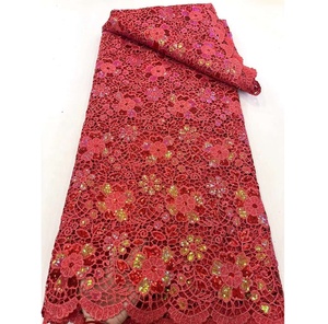 Hermosa Tela de Encaje de Cordón Soluble en Agua con <span class=keywords><strong>Flores</strong></span> Bordadas y Lentejuelas para Prendas de Vestir de Encaje de Cordón Nigeriano - Product Image 5