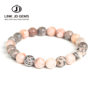 JD Ingrosso Gioielli Classici con Perline di Gemme, Pietra Naturale Diaspro Zebra Rosa Lucidatura Opaca, Perline Sciolte da 6/8/10/12mm, Elastico - Product Image 1