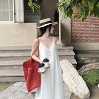 Robe longue sans manches en jacquard tissé foncé haut de gamme, style coréen décontracté pour l'été, pour femmes