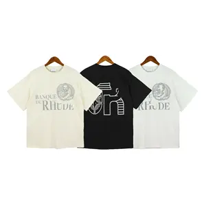 Camiseta de algodón con estampado de letras para mujer, Camiseta holgada de media manga de manga corta de tendencia informal, camiseta blanca de cuello redondo