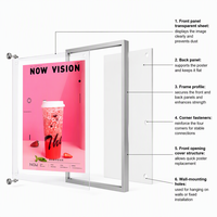Cadre d'affichage mural lumineux en aluminium avec panneau LED cristallin pour enseigne publicitaire de magasin de détail