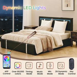 Modern Elegant Full Size Lift up Storage <b>Bed</b> Frame with Adjustable <b>LED</b> Lights Headboard Faux Leather Upholstered Platform <b>Bed</b> - Product Image 4