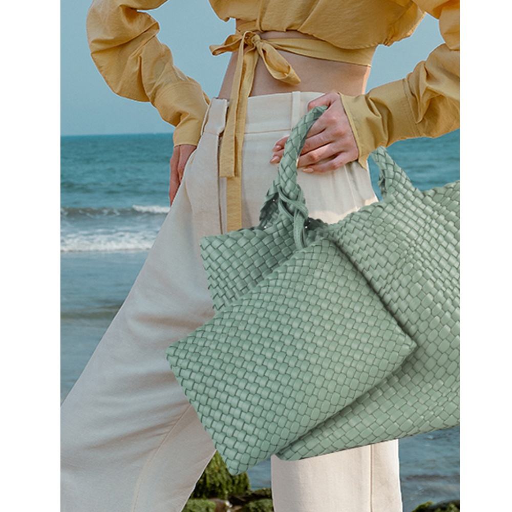 Pabrik Grosir Tas Kulit Pu Anyaman Buatan Tangan Tas Bahu Anyaman Oranye  Tas Tote