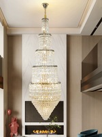 Lustre en cristal extra long de luxe avec cadre doré, luminaire suspendu à plusieurs niveaux pour villa, escalier, hall d'entrée, hall d'hôtel