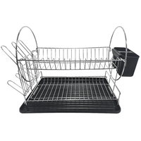 Support de rangement de cuisine à 2 niveaux avec porte-vaisselle et porte-couverts en fil de fer avec plateau d'égouttage pour une organisation efficace