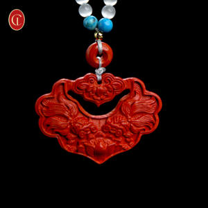 Collana con ciondolo in perline di cinabro rosso Koi - Amuleto spirituale per fortuna e successo |   Gioiello Regalo Unisex Personalizzabile con Benedizione di Buon Auspicio - Product Image 1