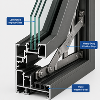 Fenêtre à auvent moderne en aluminium à triple vitrage, à rupture de pont thermique, insonorisée et étanche, avec volet roulant pour cuisine