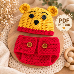 Conjunto de Gorro y Babero de Ganchillo para Bebé, Gorro de Punto Amarillo y Rojo, Accesorio de Invierno para Bebés, Patrón en PDF - Product Image 1