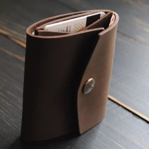 Handmade Fashion Minimalist <b>Trifold</b> Full Grain Genuine Leather Short <b>Wallet</b> Open Nylon Thread Men's 7 Inch Portable Convenient - Product Image 4