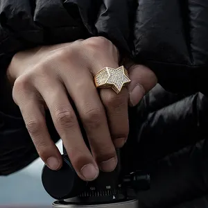 Custom HipHop Sieraden Iced Out Ster Goud Zilver Vinger Ring Voor Mannen