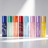 Botol Parfum Roll-on Mini Portabel 10ml, Silinder Kaca Buram dengan Ukiran, Cetak Bunga Kustom, Isi Ulang, untuk Perjalanan