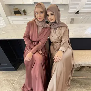 الصين الإسلام ملابس عصرية الحرير ماكسي اللباس النساء العباءة تقاطعات الجلباب كم طويل مسلم الحجاب رداء Musulmane Vestidos