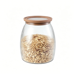 Bottiglia in <span class=keywords><strong>Vetro</strong></span> di Grande Capacità con Coperchio in Legno, Realizzata in <span class=keywords><strong>Vetro</strong></span> <span class=keywords><strong>Pyrex</strong></span> con Coperchio in Legno di Acacia, Contenitore Sigillato per Conservazione Cereali - Product Image 5