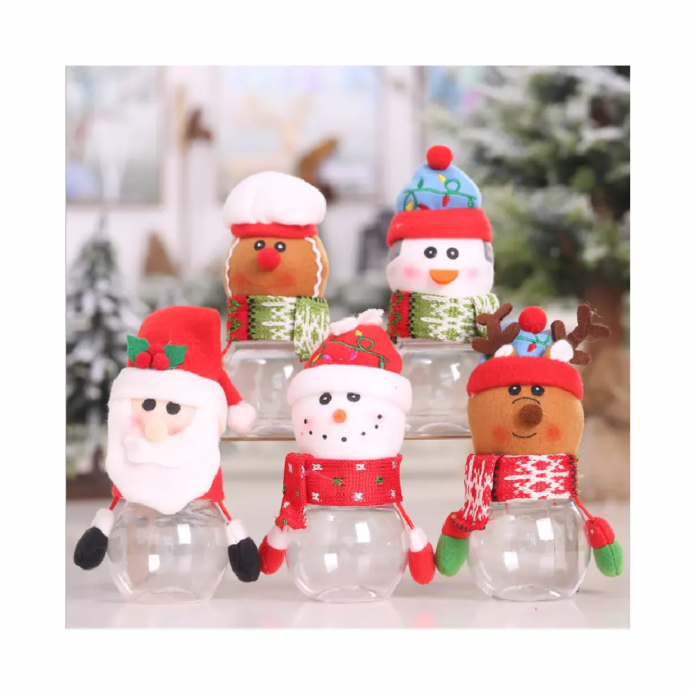 Heißer Verkauf Nettes Plastik-Weihnachts bonbon glas Weihnachts schmuck Santa Candy Bottle Christmas Candy Storage Dekorationen