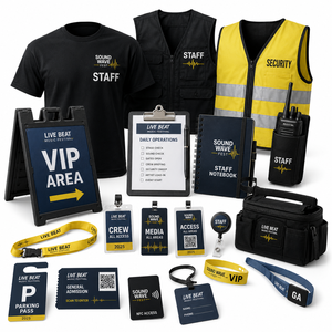 Collection de souvenirs pour événements festifs : éventails, bracelets, sacs fourre-tout, badges et bouteilles personnalisables avec logo pour concerts et célébrations – Ensemble de cadeaux promotionnels - Product Image 3