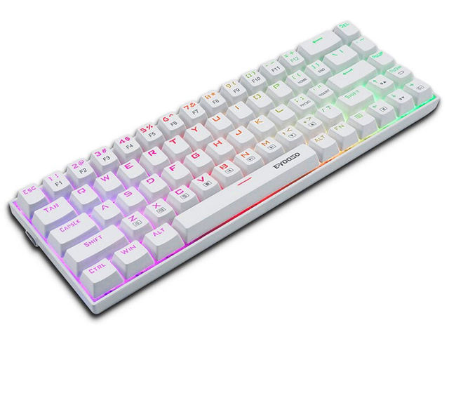 E-yooso 60% Compact Hot Swap White Keyboard 2.4G BT Wireless Wired RGB Backlight Gaming Mechanical Keyboard