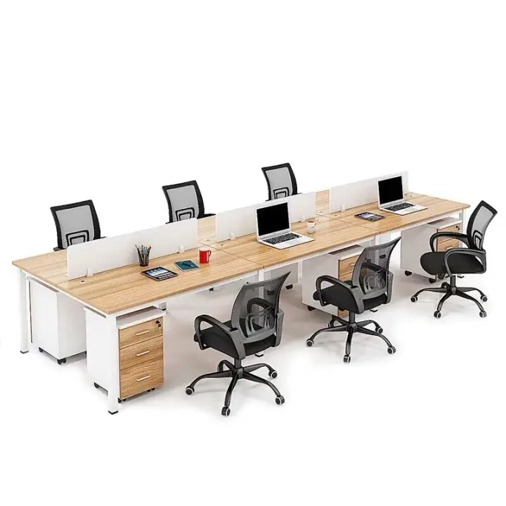 أثاث مكتبي طاولة مكتب حديثة للموظفين من النوع L / 6 / 4 مع مكتب كمبيوتر مع أدراج لشاشة العمل أثاث مكتبي