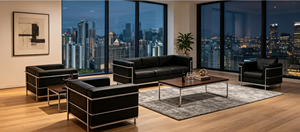 Conjunto <span class=keywords><strong>de</strong></span> Sofá <span class=keywords><strong>de</strong></span> Cuero Moderno para <span class=keywords><strong>Oficina</strong></span> con Estructura <span class=keywords><strong>de</strong></span> Madera (Tubo Redondo <span class=keywords><strong>de</strong></span> 25 mm) + Tira Decorativa (Tubo Redondo <span class=keywords><strong>de</strong></span> 15 mm) + Asiento <span class=keywords><strong>de</strong></span> Esponja <span class=keywords><strong>de</strong></span> Alta Densidad - Product Image 3