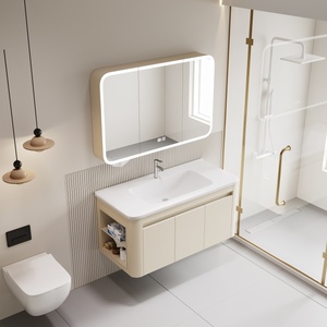 Mueble de Baño de Aluminio con Espejo LED, Montado en la Pared, con Almacenamiento Clasificado y Deslizamiento Suave, para Proyectos Hoteleros - Product Image 5