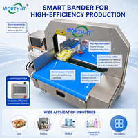 Machine de cerclage automatique avec ligne de production mobile pour emballage de cartons, utilisant du film OPP ou du ruban adhésif en papier