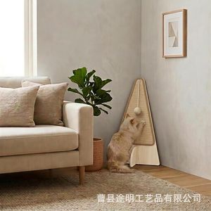 Wooden Corner Standing Cat <b>Scratching</b> <b>Post</b> 66x36x1.2cm Durable Solid Wood Cat Tree Natural Color - Product Image 4